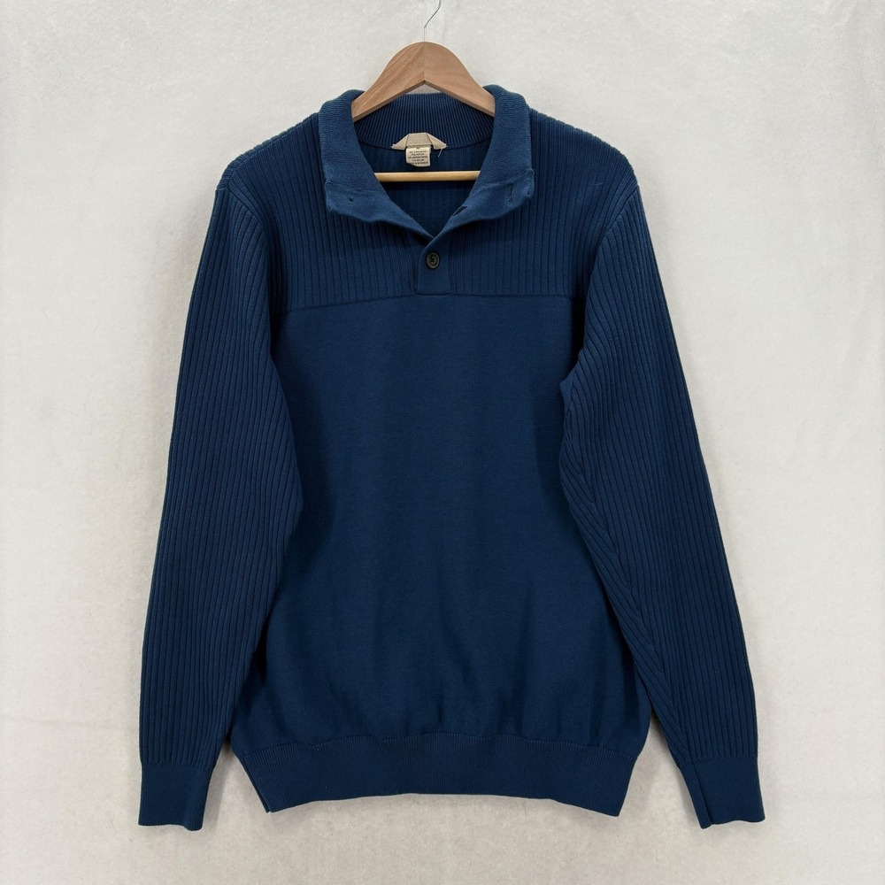 Duluth Coolerino 1/4 Zip Mock Sweater Mens Medium Blue Merino Wool Coolmax Work